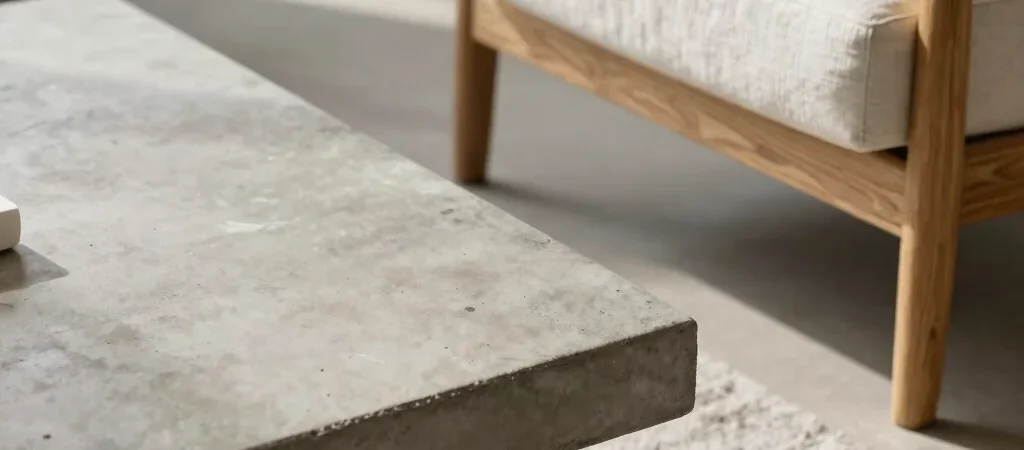 Textura tátil no mobiliário: a combinação de concreto madeira e linho