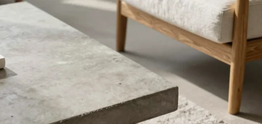 Textura tátil no mobiliário: a combinação de concreto madeira e linho